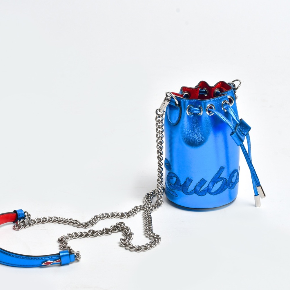 Christian Louboutin Metallic Blue Bucket Bag with Chain